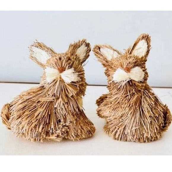 TWO Straw BUNNY Figurines Decor - Picture 1 of 2